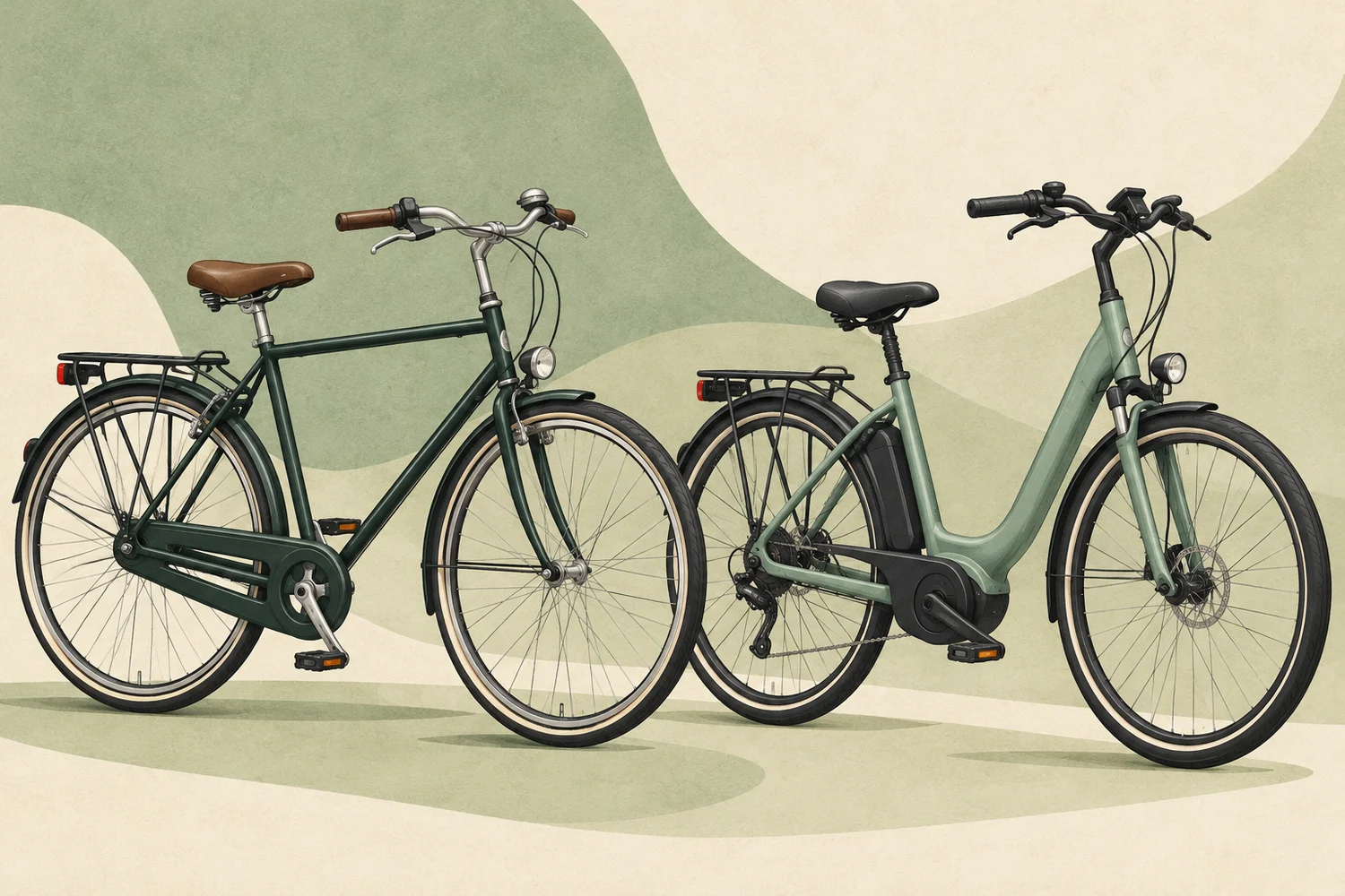 Illustrazione di una bici da città e una bici elettrica