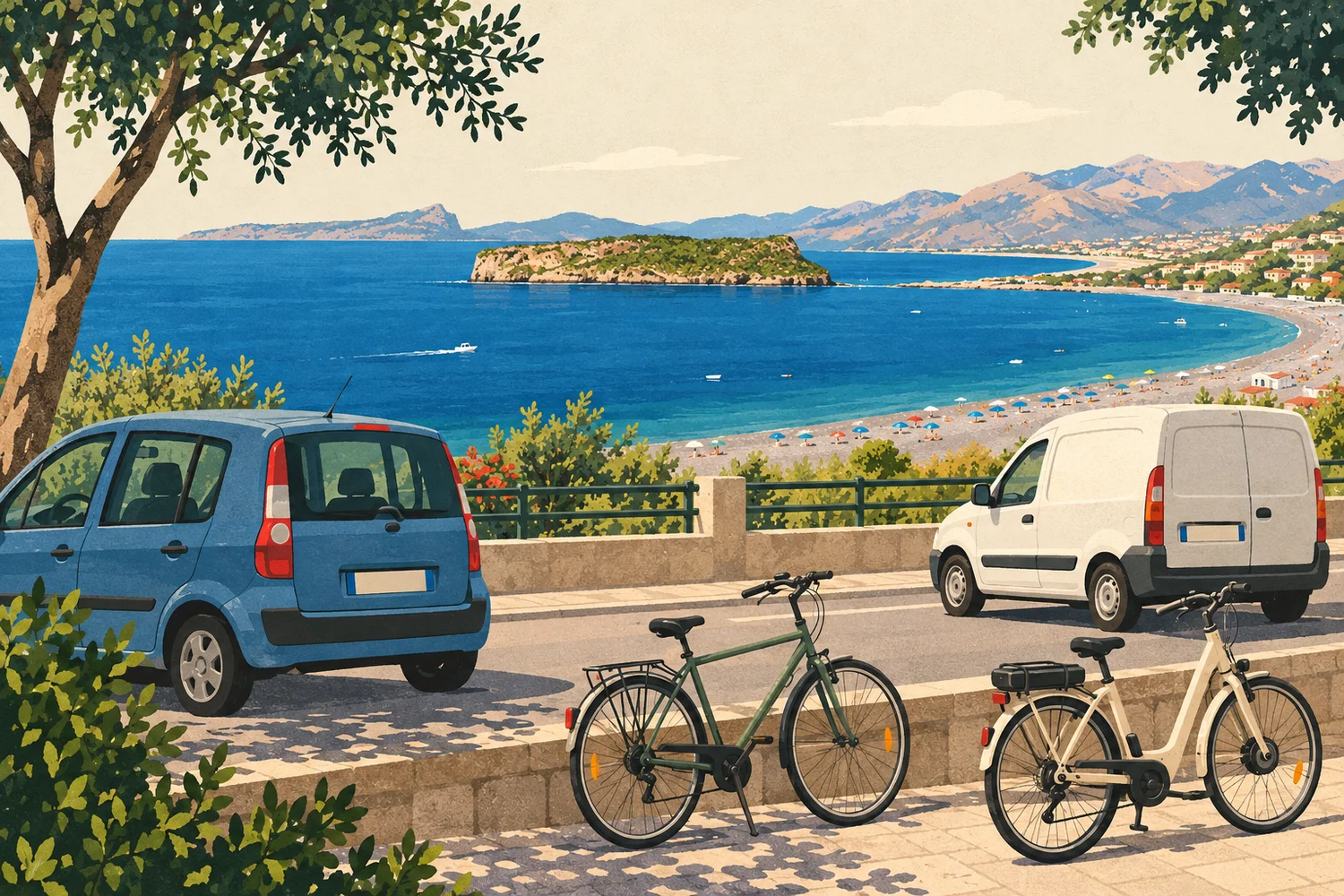 Illustrazione di mezzi pratici a noleggio sul litorale di Praia a Mare con Isola di Dino